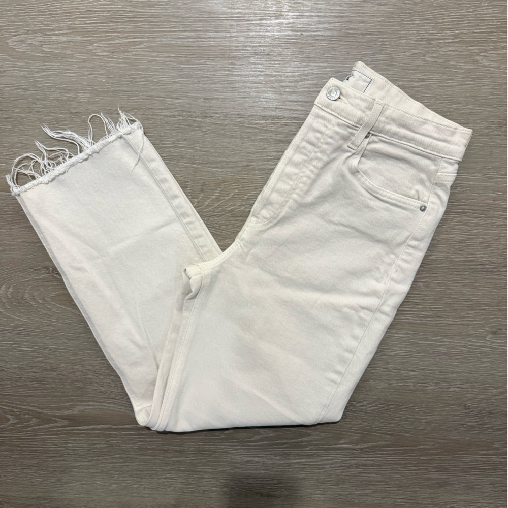 Frank & Eileen Monaghan Ivory High Rise Straight Crop Raw Hem Jeans 30 - Picture 11 of 15